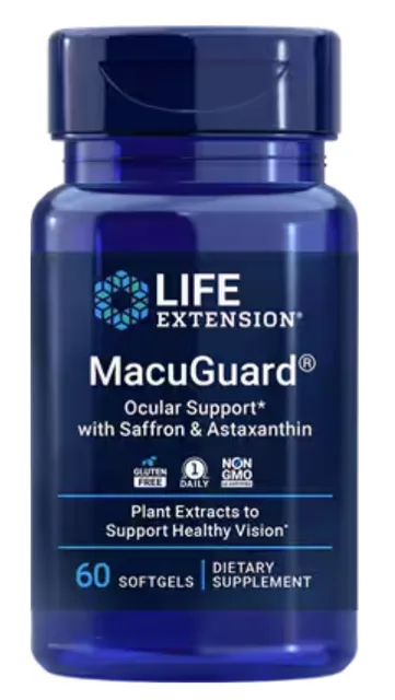 Life Extension MacuGuard Ocular Support with Saffron & Astaxanthin, 60 kapslí