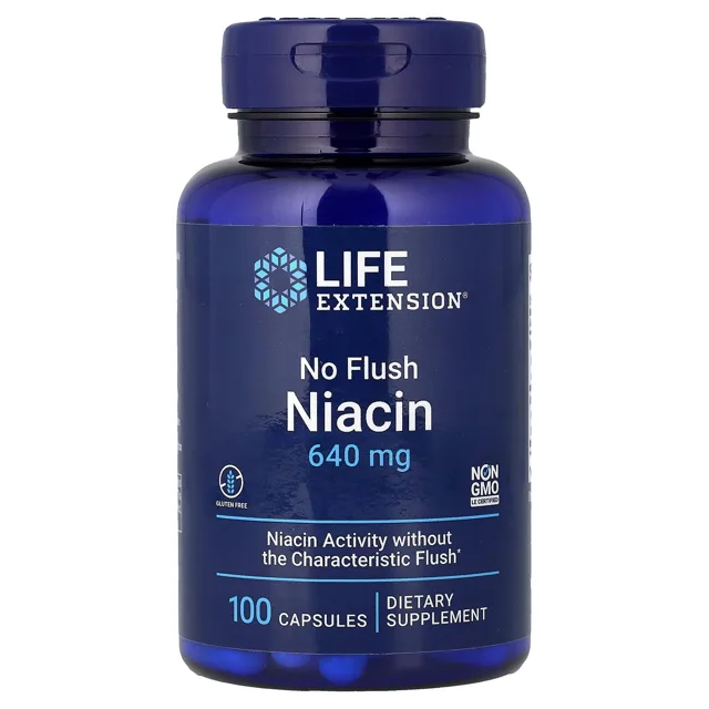 Life Extension No Flush Niacin, 640 mg, 100 kapslí