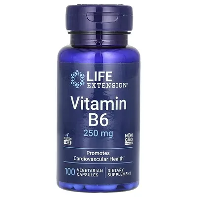 Life Extension Vitamín B6, 250 mg, 100 rostlinných kapslí