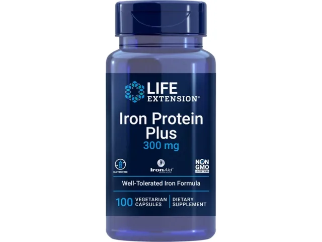 Life Extension Železo Protein Plus, 300 mg, 100 rostlinných kapslí