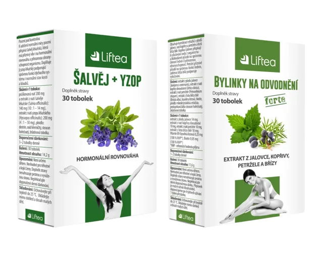 LIFTEA Šalvěj+yzop 30 tobolek + LIFTEA BYLINKY NA ODVODNĚNÍ FORTE 30 tobolek