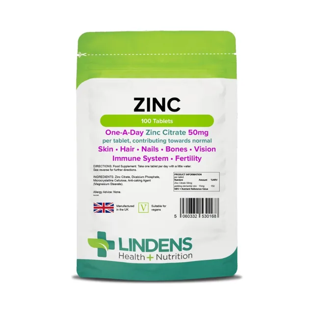 LINDENS Health + Nutrition Citrát zinečnatý 50 mg, 100 tablet