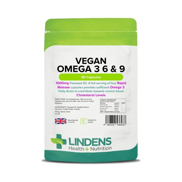 LINDENS Health + Nutrition Vegan Omega 3 6 &amp; 9 1000 mg, 90 kapslí