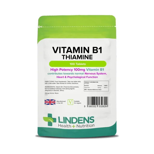 LINDENS Health + Nutrition Vitamín B1 (Thiamin) 100 mg, 100 tablet