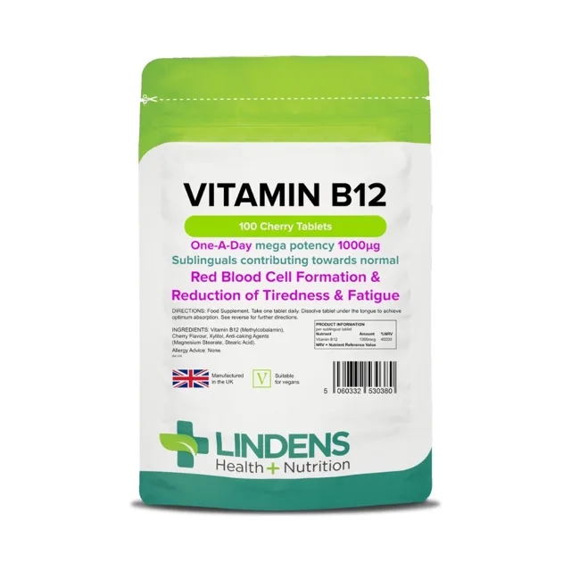 LINDENS Health + Nutrition Vitamín B12 sublingvální (Metylkobalamin) 1000 µg, 100 tablet