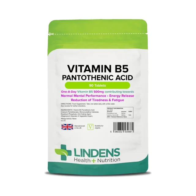 LINDENS Health + Nutrition Vitamín B5 – Kyselina pantotenová 500 mg, 90 tablet
