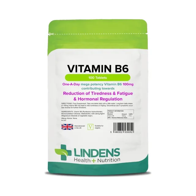 LINDENS Health + Nutrition Vitamín B6 (Pyridoxin hydrochlorid) 100 mg, 100 tablet