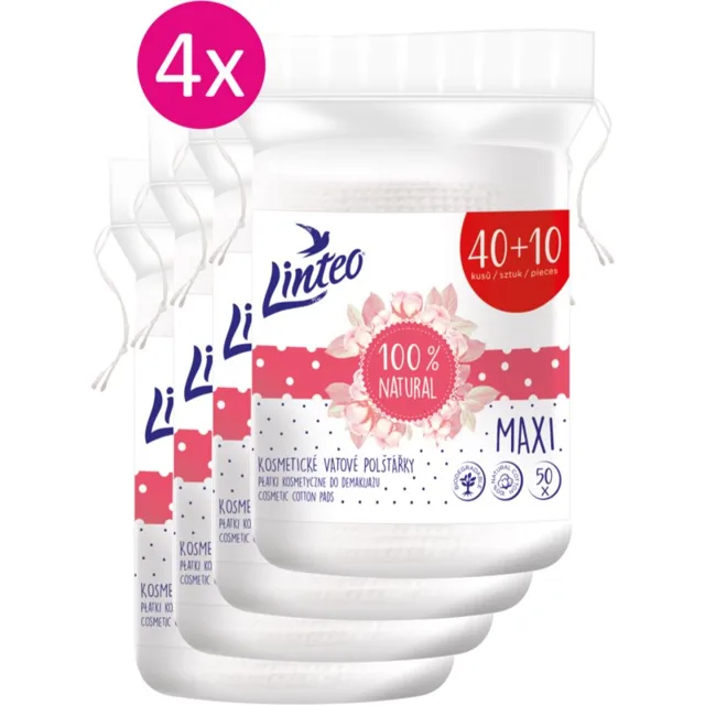 Linteo Natural Cotton Pads odličovací tampony 40 + 10ks x 4