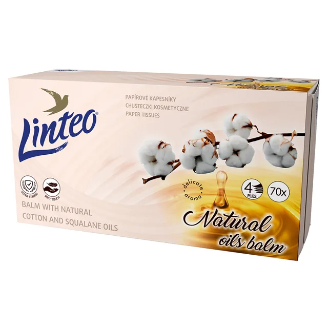 LINTEO Papírové kapesníky 4-vrstvé Balzám+olej BOX 70 ks