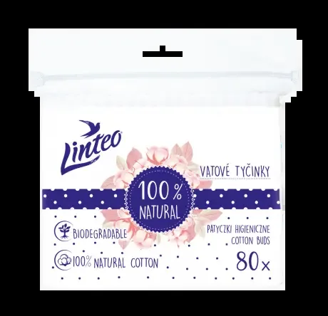 Linteo Papírové Vatové tyčinky 100% natural 80 ks