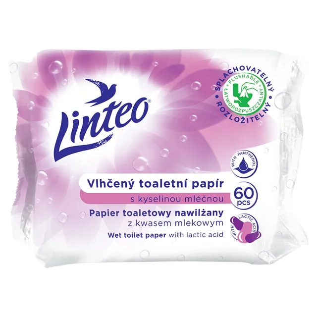 LINTEO Vlhčený toaletní papír s kyselinou mléčnou 60 ks