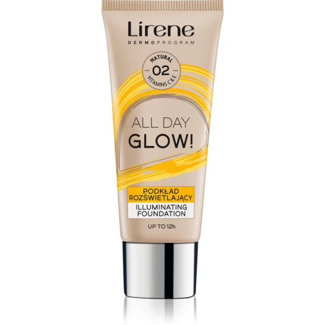 Lirene ALL DAY GLOW! rozjasňující fluidní make-up pro dlouhotrvající efekt odstín 02 Natural 30 ml