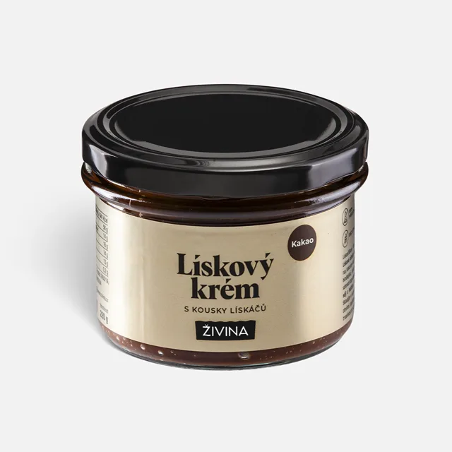 Lískový krém s kakaem a kousky lískáčů 200 g  slazený datlovým sirupem