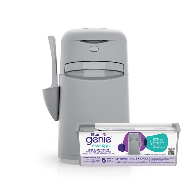 LitterLocker by Litter Genie® Easy Roll kbelík na kočičí stelivo, šedý - EasyRoll náhradní kazeta + 11 kg Premium Sensitive kočicí stelivo (BEZ kbelíku)