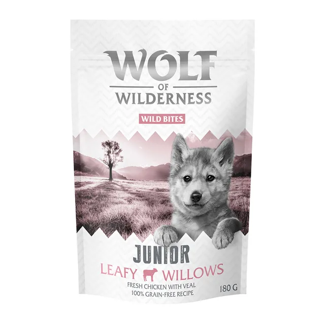 Little Wolf of Wilderness Snack - Wild Bites Junior 180 g - Leafy Willows - Telecí & kuře