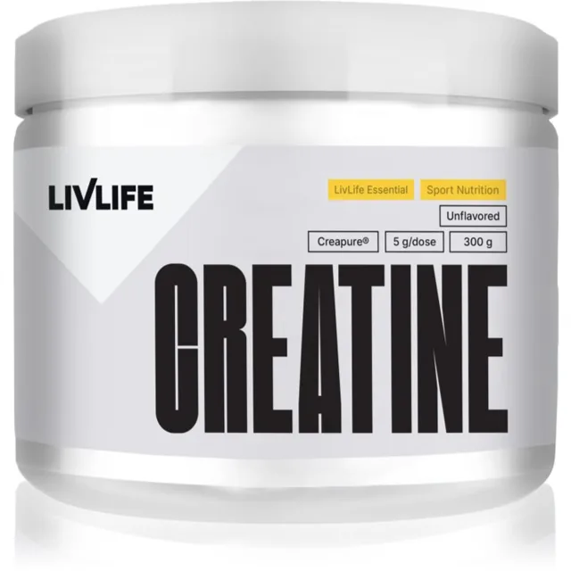 LivLife Creatine prášek pro podporu tvorby svalové hmoty příchuť Unflavored 300 g