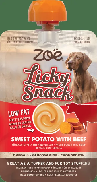 Lízací pamlsek Zoë Licky Snack s batáty a hovězím masem 85 g
