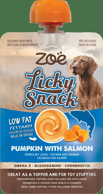 Lízací pamlsek Zoë Licky Snack s dýní a lososem 85 g