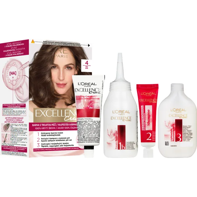 Loréal Paris Excellence Cream odstín 4 Hnědá barva na vlasy 1 ks