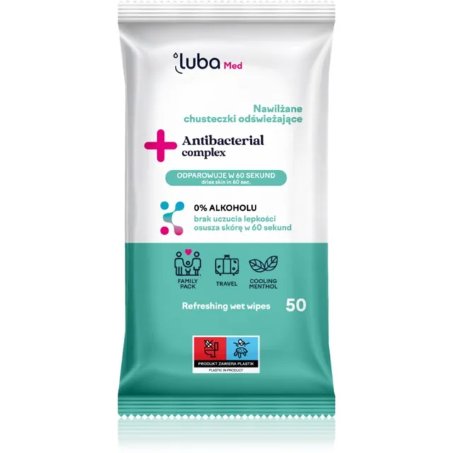 Luba Med Antibacterial Complex vlhčené ubrousky bez alkoholu 50 ks