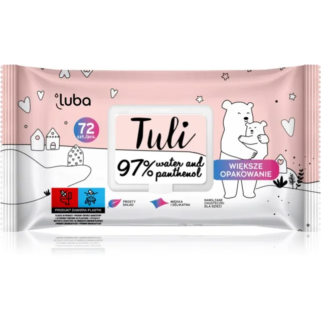 Luba Tuli 97% Water and Panthenol dětské jemné vlhčené ubrousky 72 ks