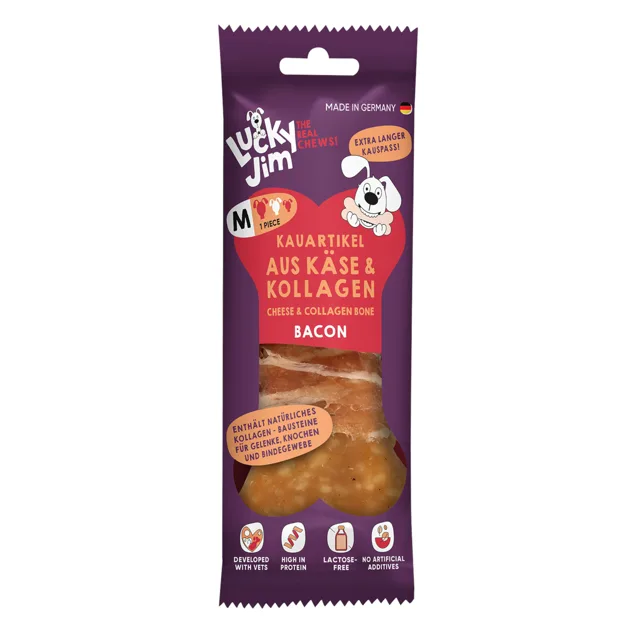 Lucky Jim žvýkací kost M - výhodné balení: Sýr a kolagen bacon (3 x 60 g)