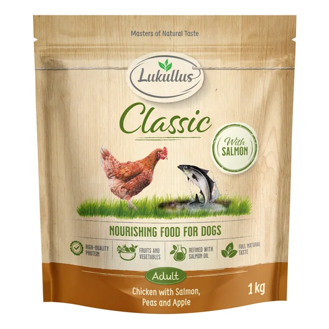 Lukullus Classic kuřecí a losos - výhodné balení: 5 x 1 kg nová receptura