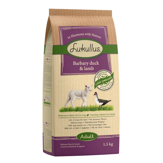 Lukullus lisované za studena kachní a jehněčí - výhodné balení: 4 x 1,5 kg