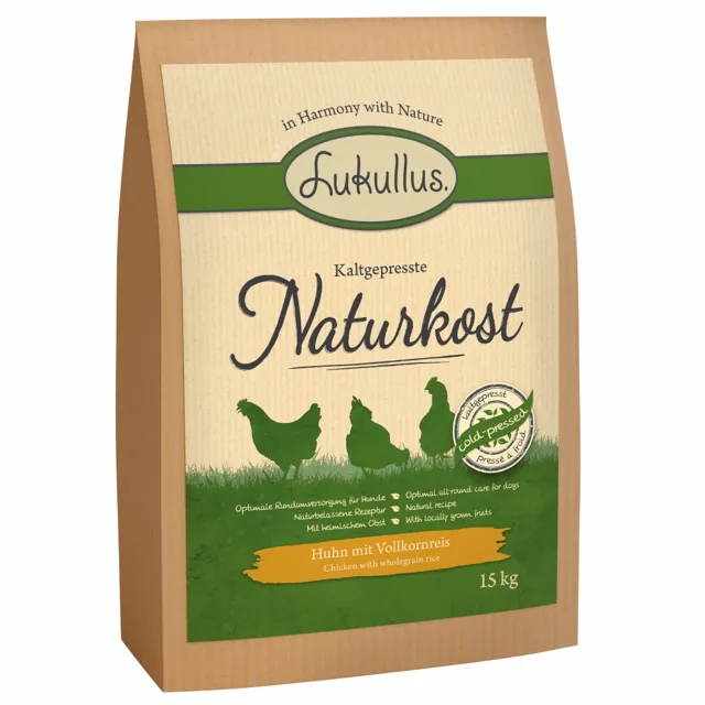 Lukullus lisované za studena s kuřecím a celozrnnou rýží - výhodné balení : 2 x 15 kg: nová receptura