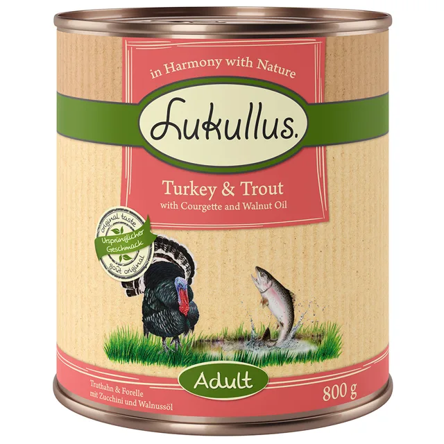Lukullus Naturkost Adult bez obilnin 6 x 800 g - krůta a pstruh