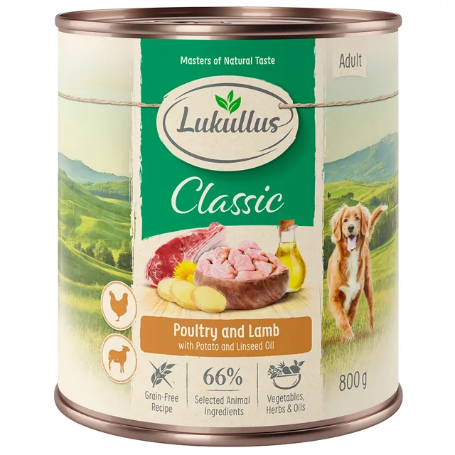 Lukullus Naturkost Adult bez obilnin 6 x 800 g - kuřecí & jehněčí