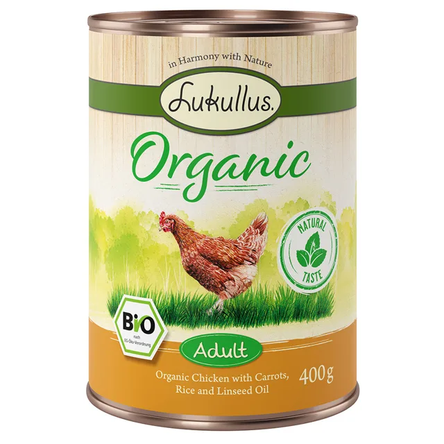 Lukullus Organic Adult kuřecí s mrkví (bez lepku) - 6 x 400 g