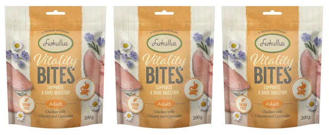 Lukullus Vitality Bites Digestion: kuřecí (bez obilovin) - výhodné balení 3 x 200 g