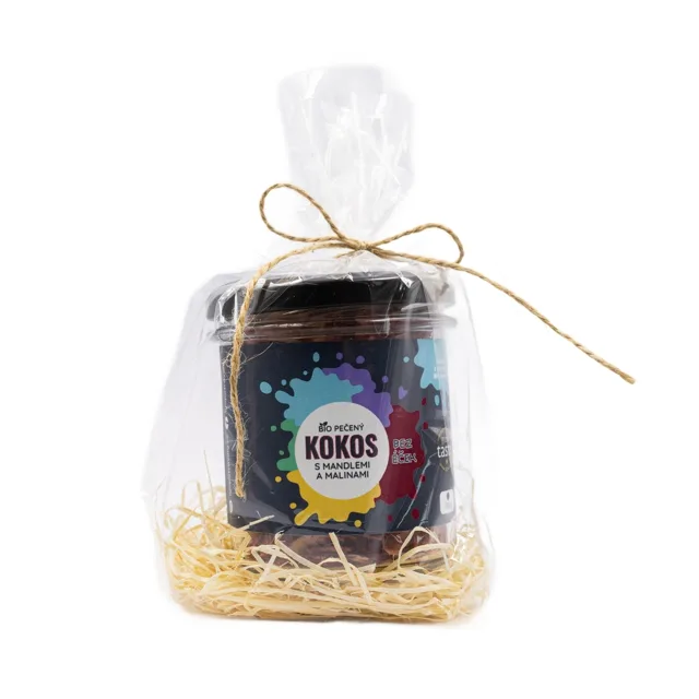 Lyopotraviny BIO Pečený kokos s mandlemi a lyofilizovanými malinami, 100 g, dárkové balení