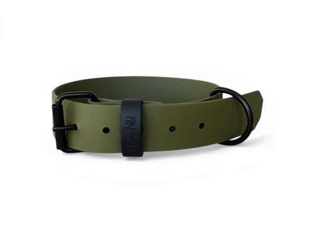 MA-NU Obojek Greeny Dreamy, Khaki, Kování: Černé, Obvod: 25 - 35 cm, Šířka: 2,5 cm
