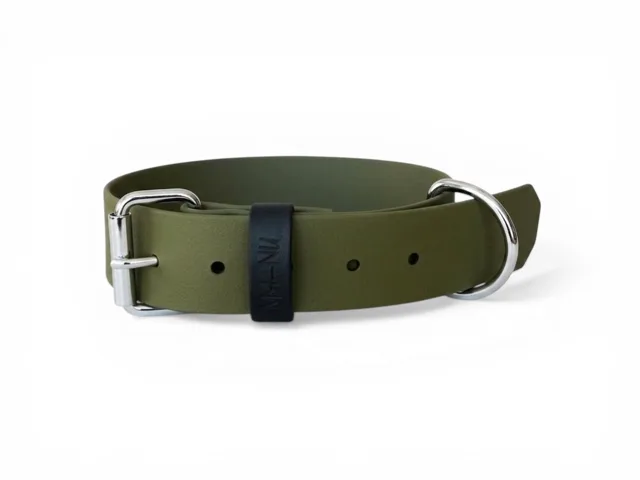 MA-NU Obojek Greeny Dreamy, Khaki, Kování: Chrom, Obvod: 30 - 40 cm, Šířka: 2,5 cm