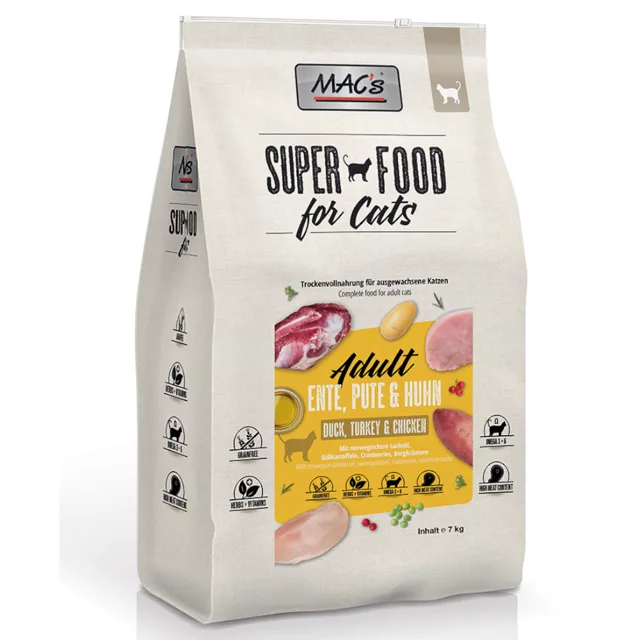 MAC's Superfood for Cats Adult - kachna, krůta & kuře - 1,5 kg