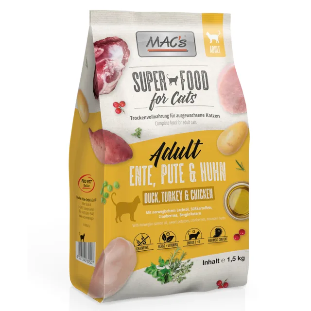 MAC's Superfood for Cats Adult - kachna, krůta & kuře - 7 kg