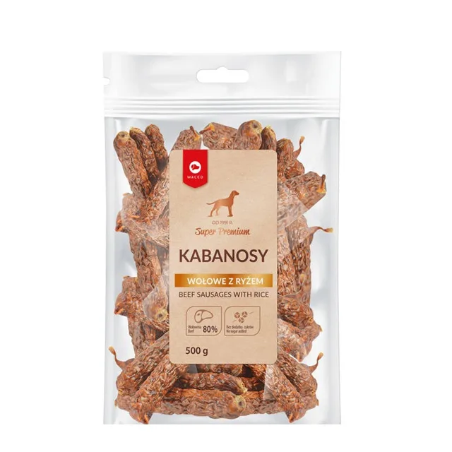 MACED Super Premium Hovězí kabanosy s rýží Ekonomy Pack 500 g