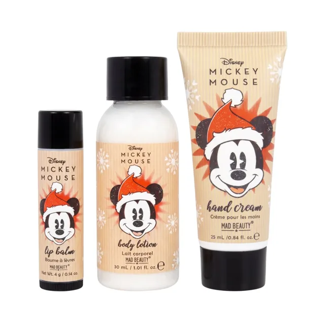 MAD Beauty Disney Mickey Mouse, krém na ruce 25 ml, balzám na rty 4 g a  tělové mléko 30 ml (bez krabice)