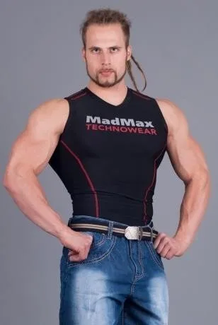 MADMAX Kompresní triko bez rukávů, S, černo-červená