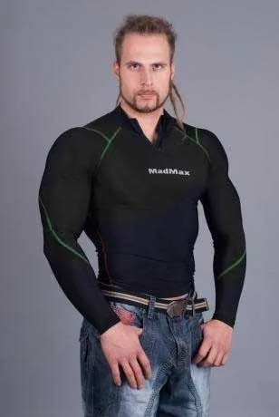 MADMAX Kompresní triko s dlouhým rukávem se zipem, M, černo-zelená