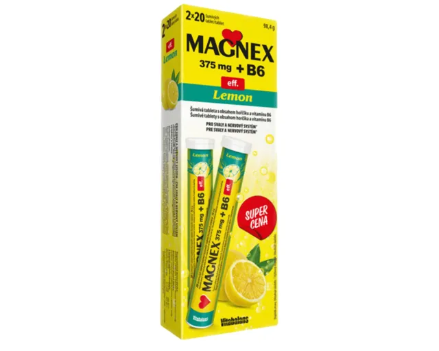 Magnex 375mg+B6 eff. Lemon šumivých 2x20 tablet