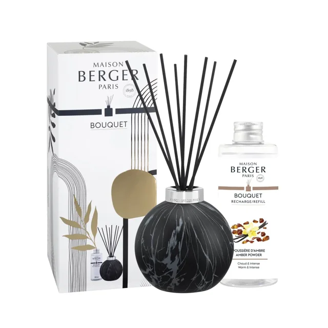 Maison Berger Paris Dárková sada aroma difuzér Marbrure Black + náplň Amber Powder 180 ml