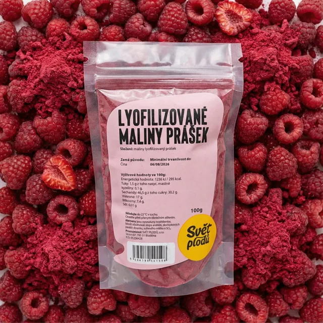 Maliny lyofilizované prášek váha 100g