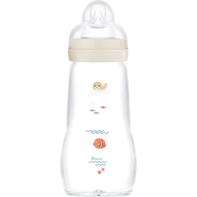 MAM Feel Good Glass Baby Bottle antikoliková skleněná láhev 2m+ Beige 1 ks