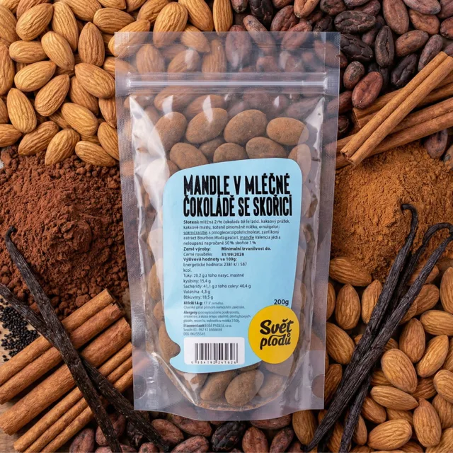 Mandle v mléčné čokoládě se skořicí váha 200g