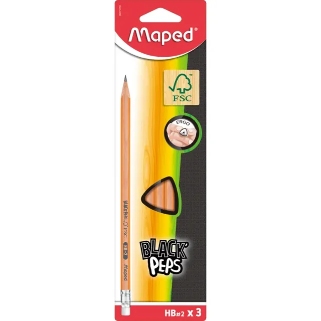 Maped Tužka s pryží HB 3ks 3 ks
