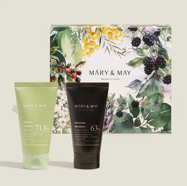 MARY AND MAY Mary & May  - Soothing Gel Cream + Idebenone Blackberry Cram Duo Set - Zklidňující gelový krém + krém s idebenonem a ostružinou dárková sada - 2x 100 ml