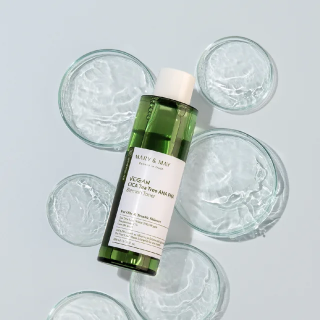 MARY AND MAY Mary & May - Vegan CICA Tea Tree AHA PHA Blemish Toner - Toner s centelou , tea tree a PHA a AHA kyselinami pro problematickou pleť - 200ml